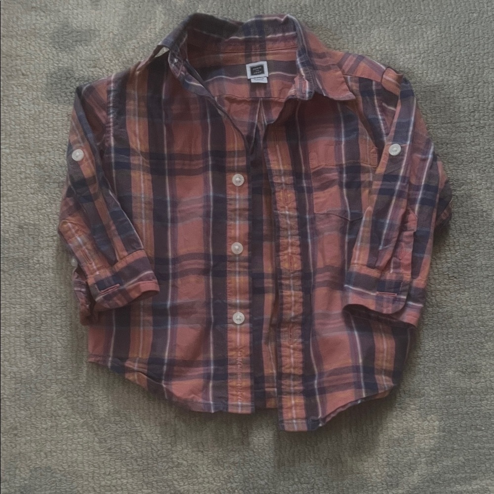 Janie and Jack Navy and Orange Plaid Button-Up Shirt